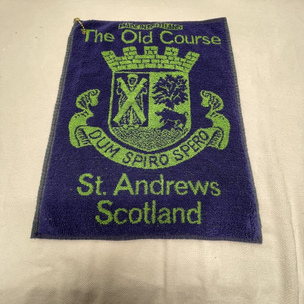 The Old Course St. Andrews Scotland Golf Club Towel Bag Blue Green Vintage - Picture 2 of 9